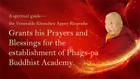 A spiritual guide—the Venerable Khenchen Appey Rinpoche grants his prayers and blessings for the establishment of Phags-pa Buddhist Academy.